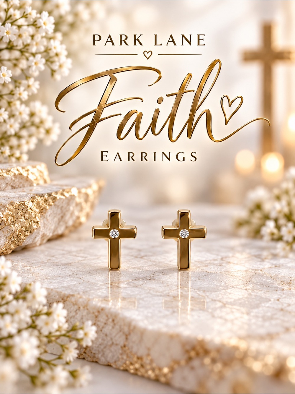 Park Lane Women’s Faith Gold Cross Crystal Stud Earrings Religious Jewelry NWT
